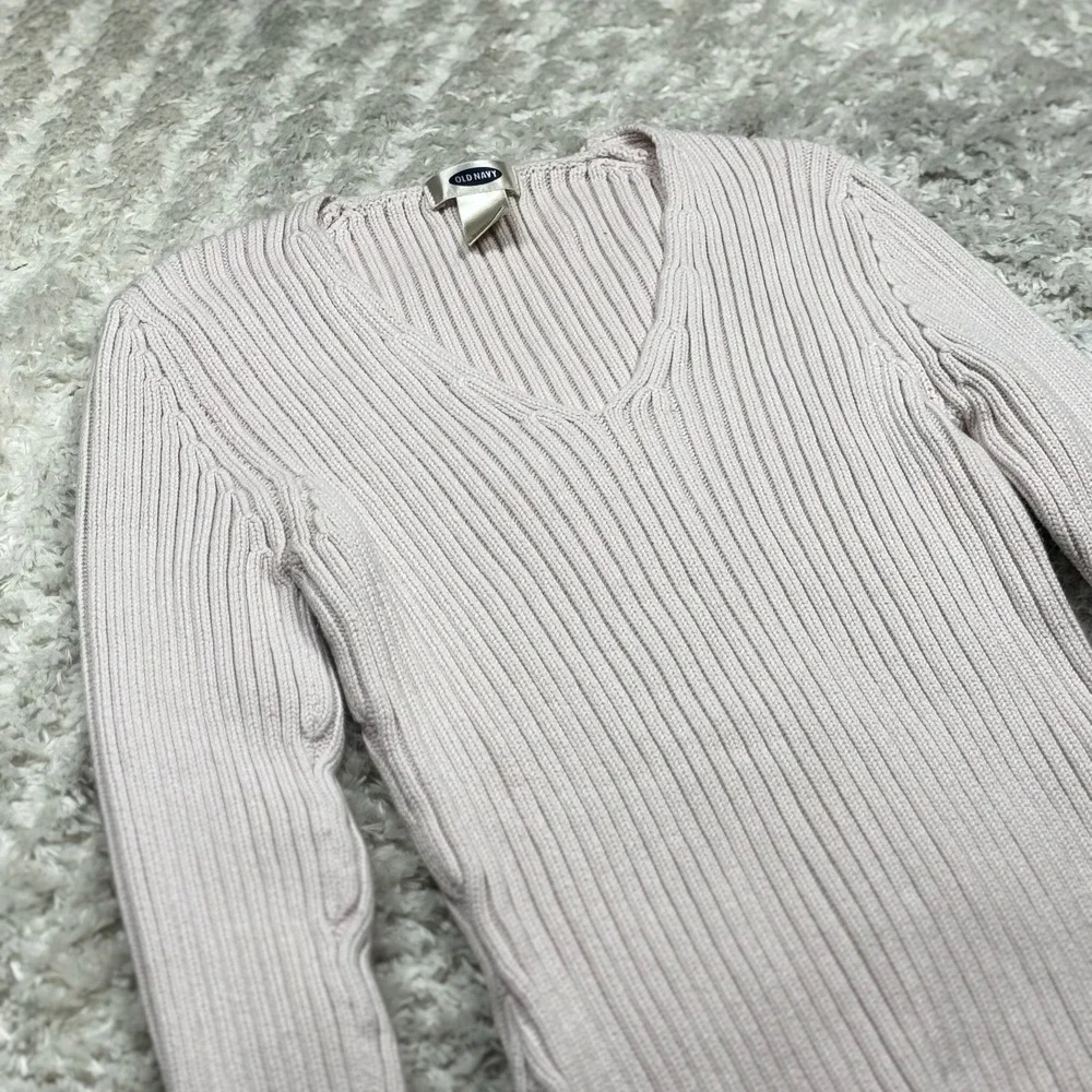 Old Navy Women's Sweater Medium V Neck Long Sleeve Ribbed Knit Cotton Pink Boho - Picture 6 of 10